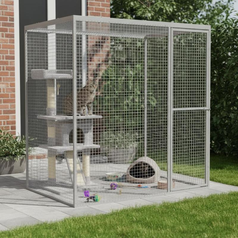 Cat Cage Measuring 1.5x1.5x1.5 M Made Of Steel, Suitable For Garden, Terrace, Or Balcony; Durable And Stable For Cat Care