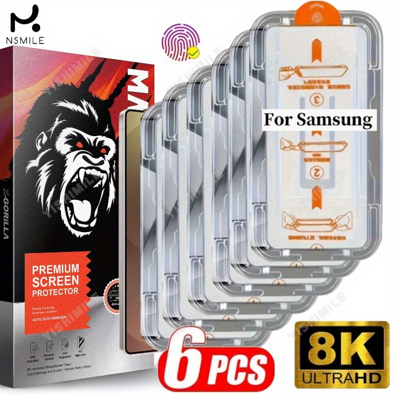 6 stk. 8K Ultra Klar Hærdet Glas Skærmbeskyttelse til for Galaxy S26Ultra, Ridsefast, Stødsikker, Nem Installation med Støvtæt Æske, Automatisk Adsorption, Automatisk Justering, Egnet til for Samsung for Galaxy S22 S23 S24 S25 S26 Plus Edge FE Ultra