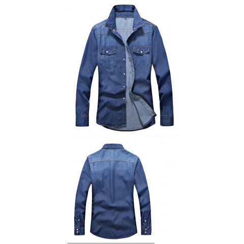 New Spring Long Sleeve Lapel Collar Two-Tone Thread Washed Denim Shirt for Teens, Slim Fit Men's Top - Y