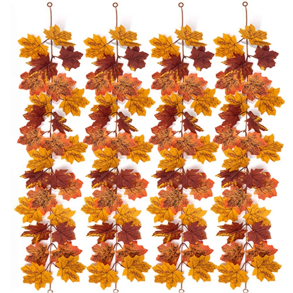 Image of 4 Pack Autumn Maple Leaf Wreaths, Artificial Fall Leaf Vines, Hanging Thanksgiving Wreaths, Orange/red/yellow Leaves, For Indoor And Outdoor Home, Fireplace, Wedding, Party Decoration