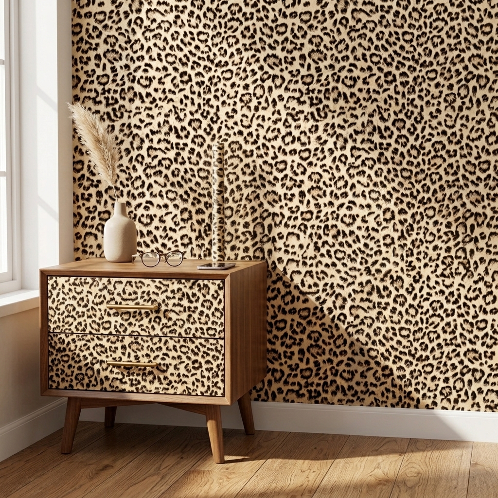 TEMU 1 Roll Classic Leopard Print Self-adhesive Pvc Wallpaper, Peel And Stick, Anti-warping, Suitable For Bedroom, Study, Entryway, Office, Vanity,