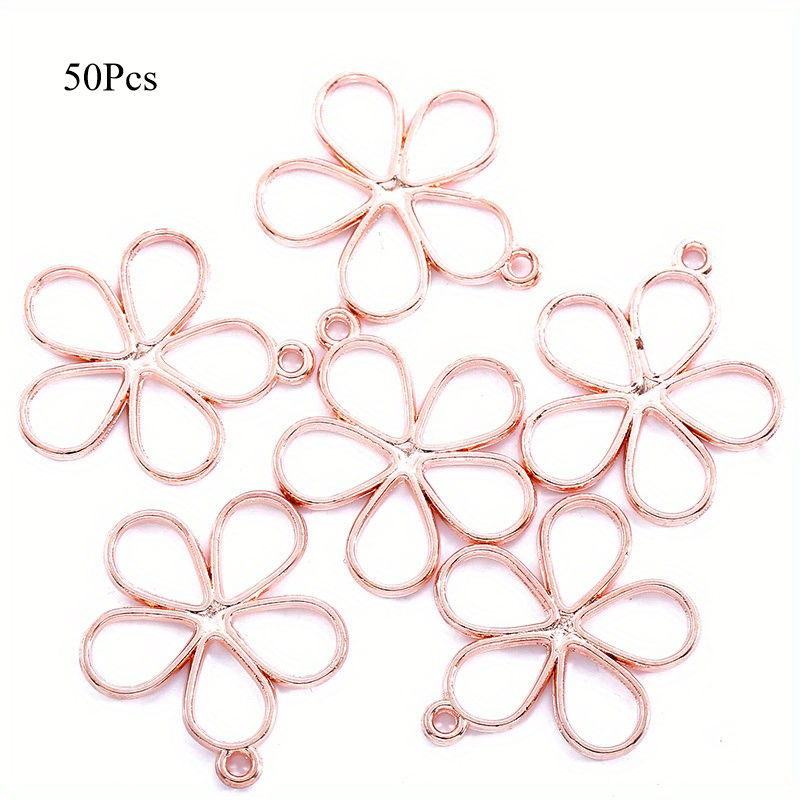 TEMU 50 piezas/paquete 17*19 mm Colgante de flor Hueco Colgante de aleación de flor Accesorio de aleación retro Fabricación de joyas