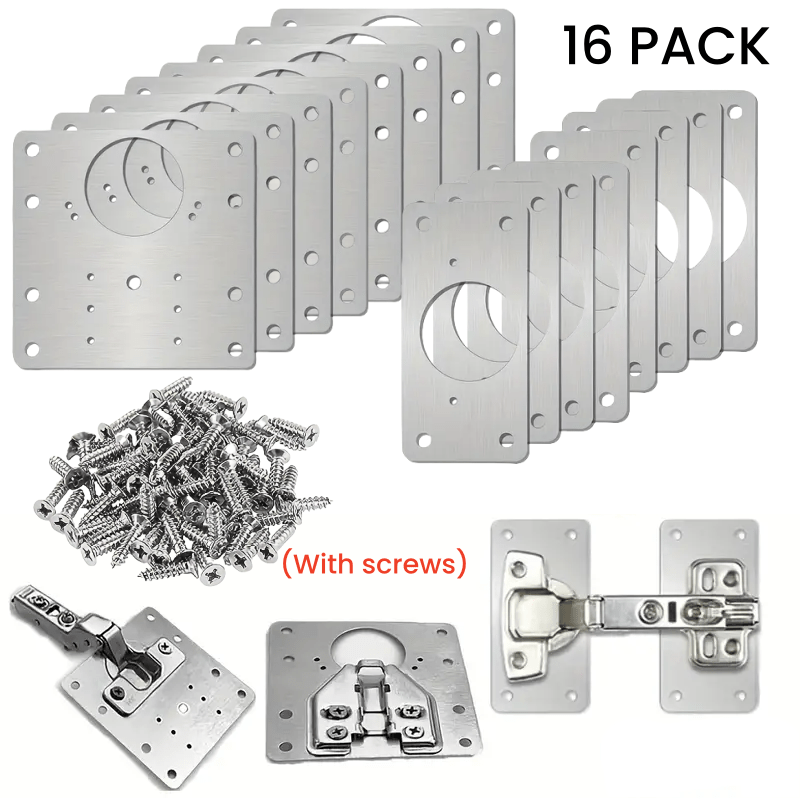 Image of 16pcs Sturdy Cabinet Hinge Repair Kit - , Made Of Stainless Steel, Suitable For Kitchen And Furniture Doors, Long-lasting And Resistant To Corrosion, - Includes Screws
