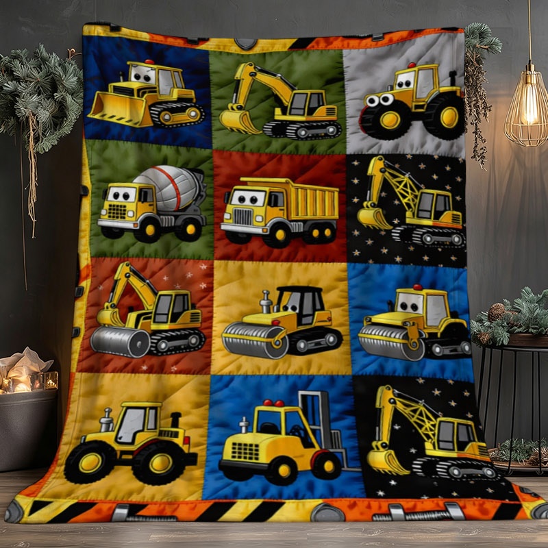 Cartoon Construction Vehicle Printed Throw Blanket