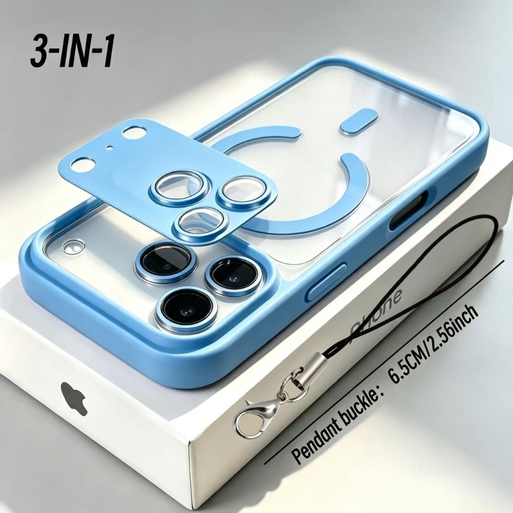 TEMU Phone Case: 3pcs Set (phone Case + Aluminum Alloy Lens Protector + Lanyard Clip) - Supports Wireless Charging, Transparent Phone Case, Suitable