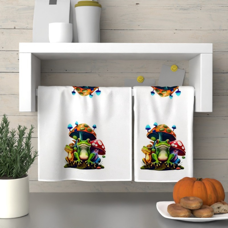 

2pcs Woods Frog Towel Set, 18x26 Inches, Super Soft Polyester, Machine Washable, Contemporary -themed Kitchen & Bathroom Towels, Vibrant Cartoon Frogs Design, Ideal For Home