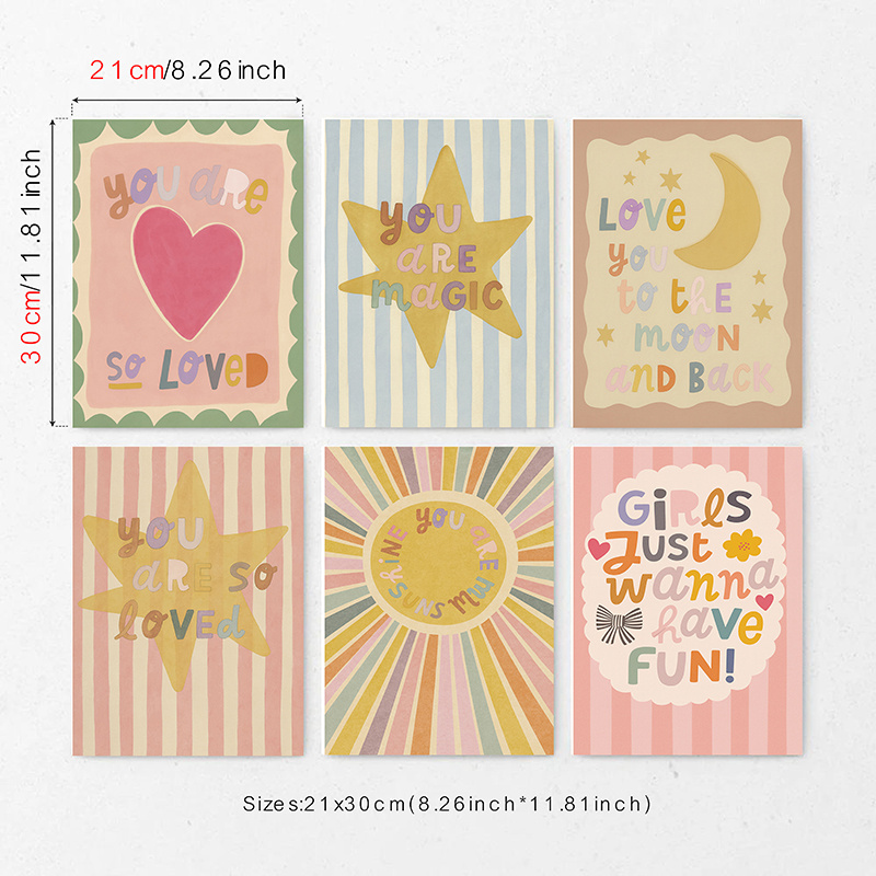Image of 2d Flat, 2d Flat, Set Of 6 Pastel Canvas Wall Art Prints Girls Room Decor Inspirational Quotes Nursery Posters Living Room Bedroom Home Decoration