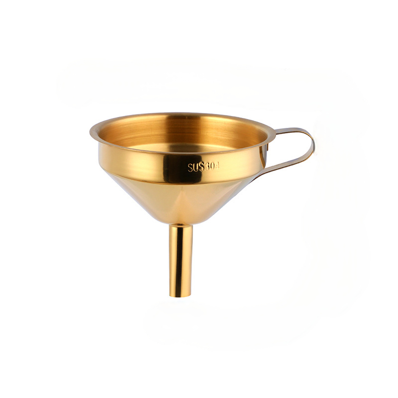 TEMU 1pc Golden Stainless Steel Kitchen Funnel With Removable Filter Strainer, Hanging Handle Metal Funnel For Transferring Oil, Wine, Juice,