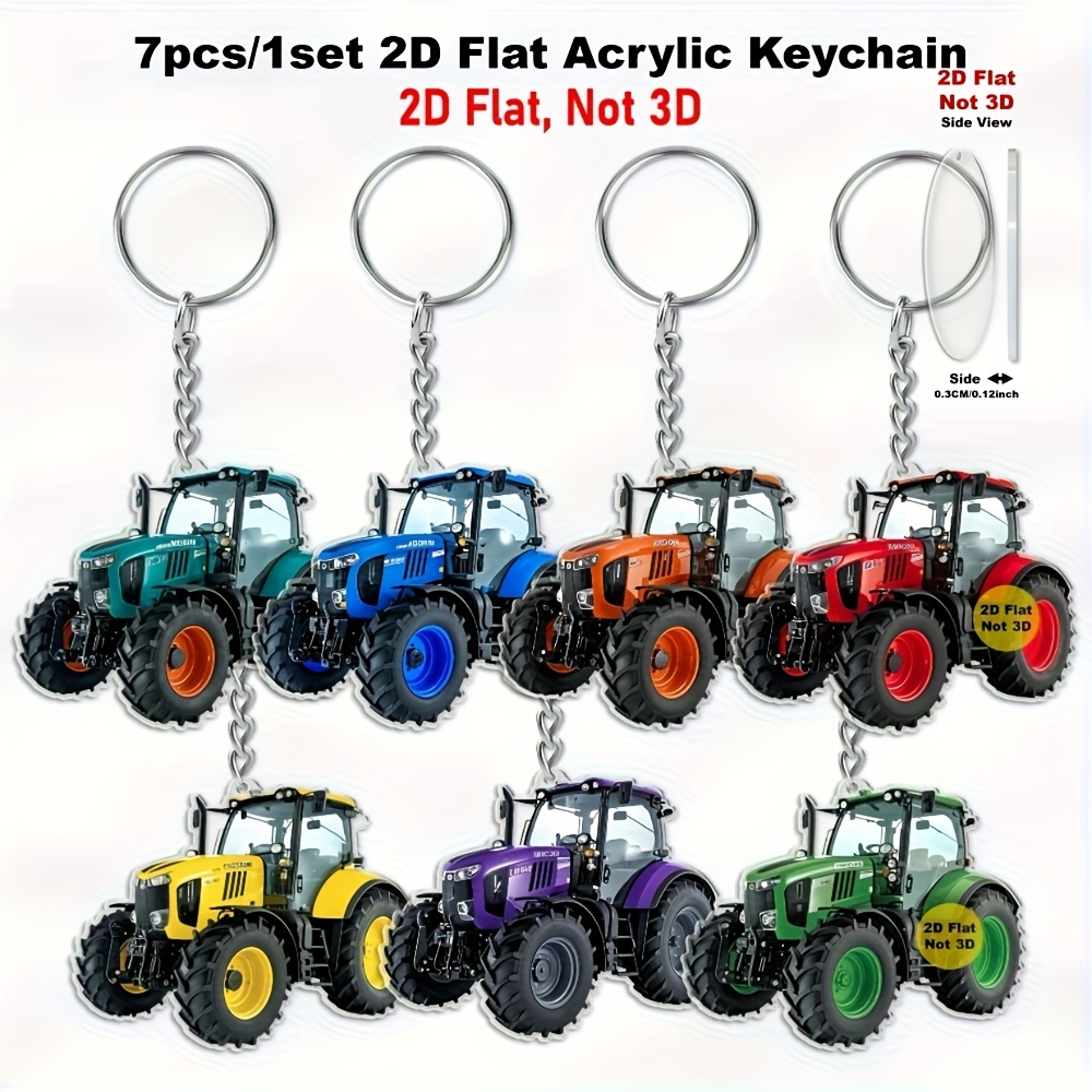 E-shop Geschenk für Sie/Ihn 14 Stück/2 Sets 2D Flache Traktor-förmige Schlüsselanhänger | Robuste Ketten, Geeignet für Landwirtenspezialisten,