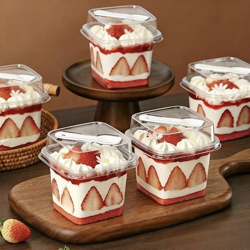 30pcs of pet transparent square dessert boxes with lids and spoons suitable for cakes mousse fruits ice cream yogurt etc ideal for valentines day weddings celebrations banquets and other occasions