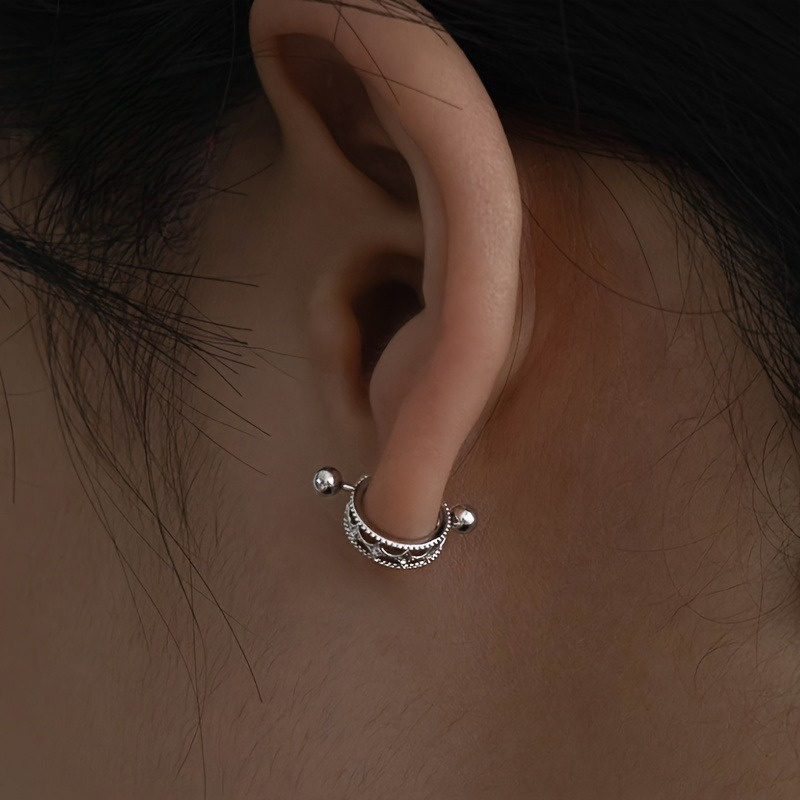   womens hollow star half round earrings urban     luxury niche 925 silver bone earrings round earrings hypoallergenic suitable for daily back to and festive occasions Product details 5
