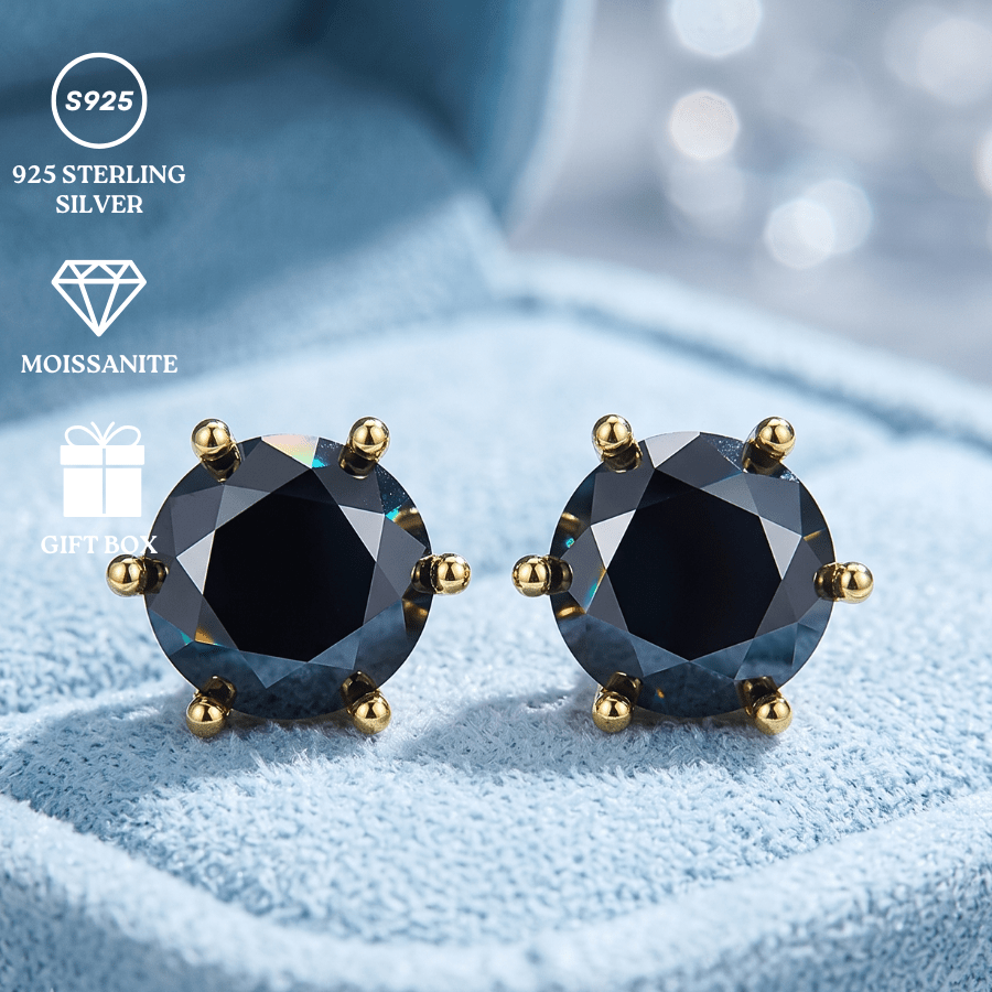 Women's 0.5/1/2/3 Carat Black Moissanite 925 Silver Stud Earrings