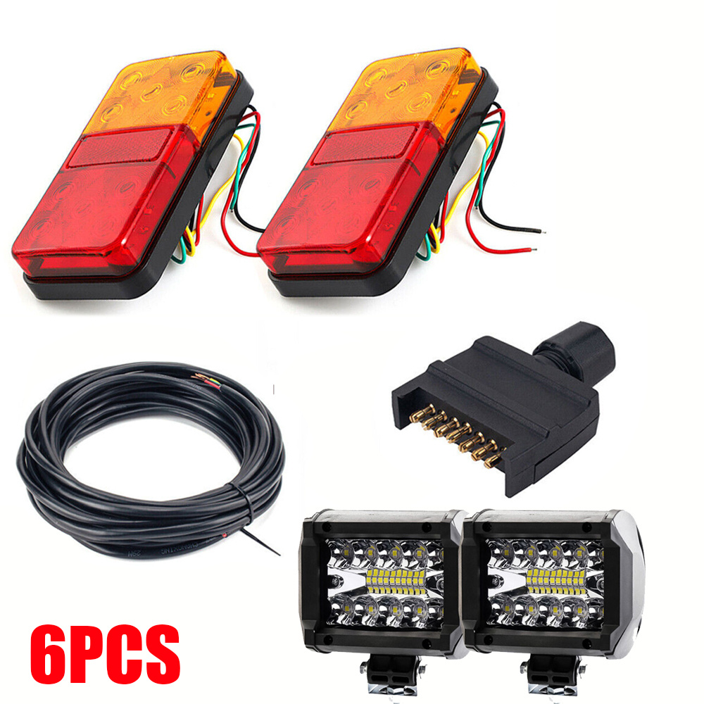 TEMU 6pcs Led Light Bar Kit:2pcs Multipurpose Led Car Light Bulb High Brightness Truck Trailer Rv Light Car Light 8m 5 Core Wire Ute + 7 Pin Flat Kit