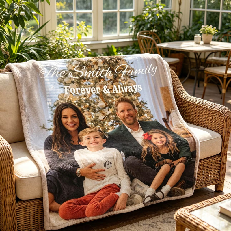 TEMU [2d Flat] Custom Photo And Text Blanket, Personalized Warm Family Photo Blanket, Comfortable And Soft, Suitable For Sofa, Living Room, Bedroom,