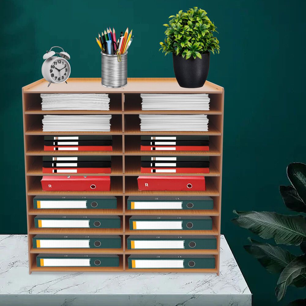 9-tier 18-compartment Golden File Organizer 8.82lbs Load Capacity, Space- Office/ Study Storage Storage Letter Organizer Tray Rack Office Desktop Document Organiser
