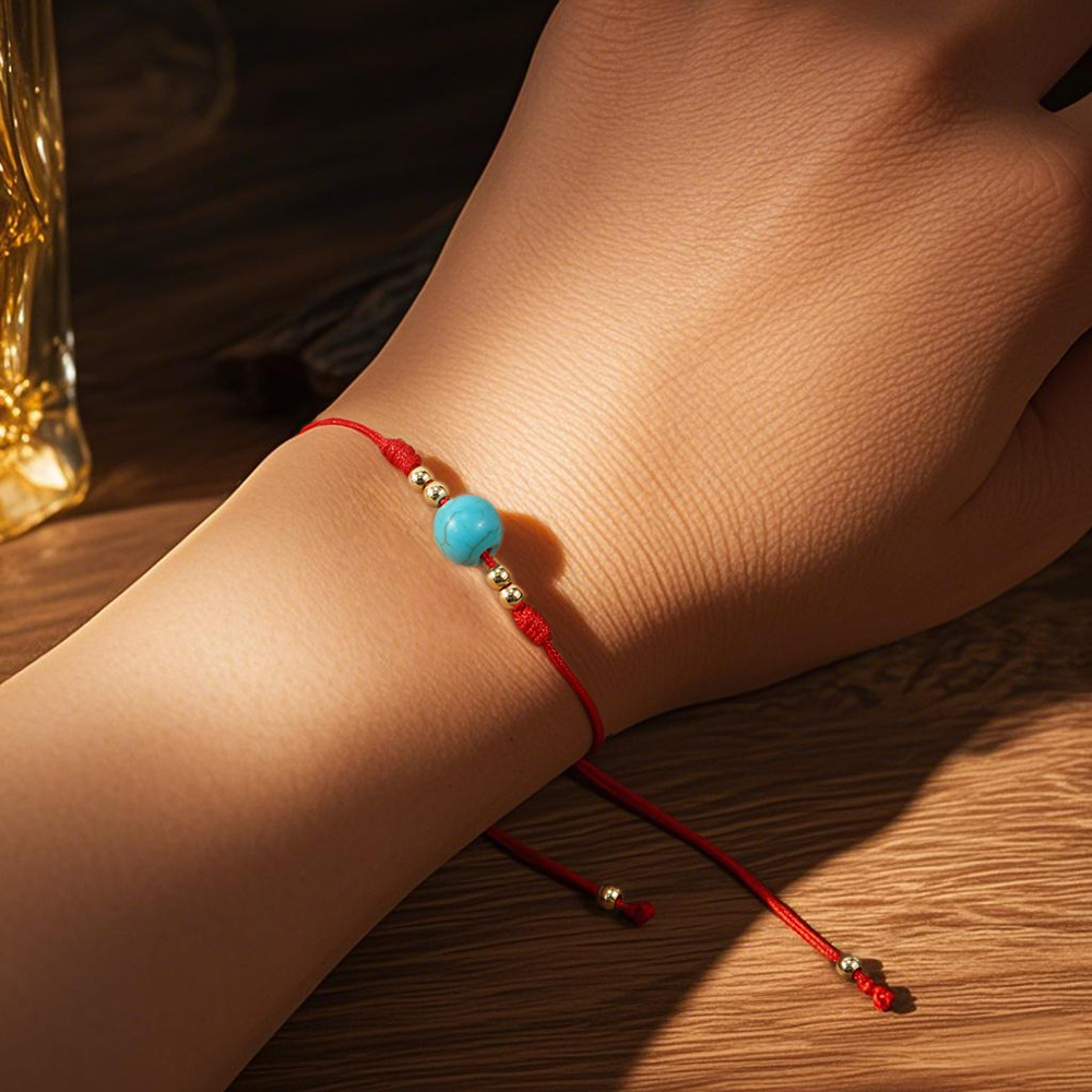 Boho Style Semi-Synthetic Gemstone Red Cord Bracelet