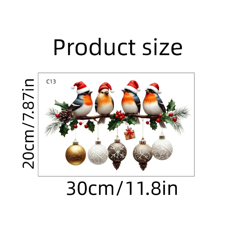 TEMU 1pc Of Christmas Hat With Little Birds, Pine Needles, Pine Cones, Holly Leaves, And Colorful Balls Window Stickers. Creative Self-adhesive