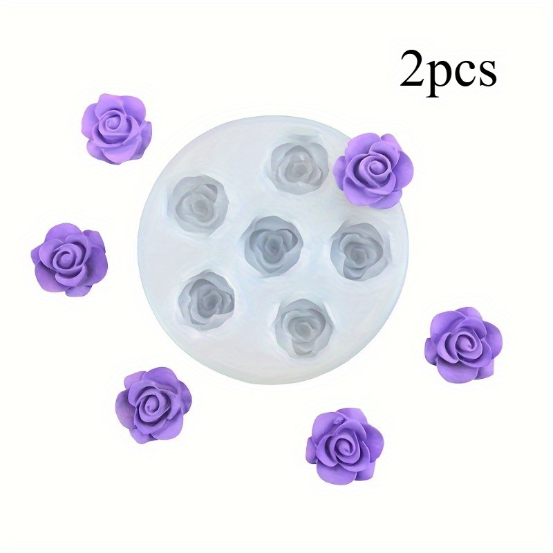 TEMU 2pcs Silicone Rose Mold Set 6 Cavities, Realistic Floral Petal Mold For Candle Resin Crafts, Reusable Mold For Wedding Home Use, Intricate Craft