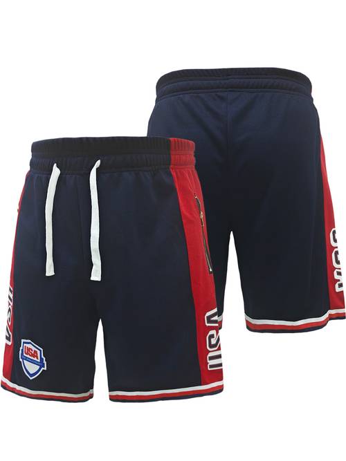 mens usa embroidered basketball shorts stretch breathable quick dry athletic shorts in dark blue with red stripes sports running tennis outdoor activities basketball shorts outdoor sports gear casual sportswear durable sportswear