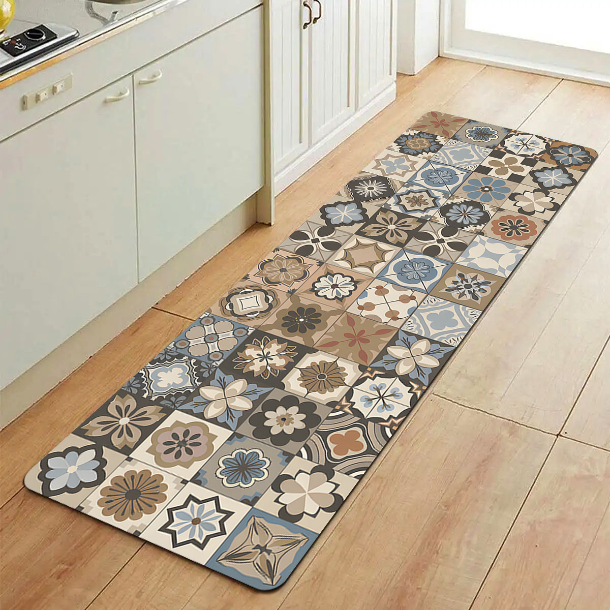 1pc bohemian floral geometric diatomaceous   mat non slip quick dry machine washable bath mat for bathroom laundry room durable soft floor mat with vibrant patterns