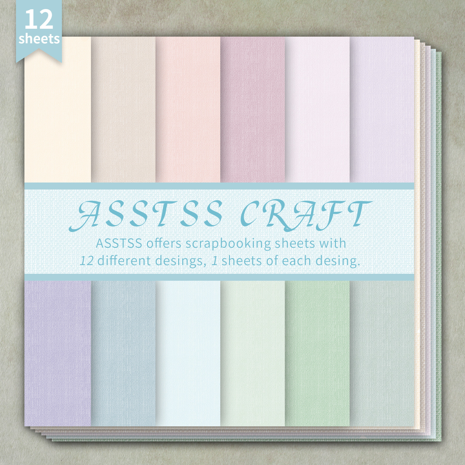TEMU 12-sheet Asstss -inch Scrapbooking Paper Pad, 2d Flat Macaron Solid Fabric Texture Style Backing Paper Supplies, Heavyweight Cardstock For