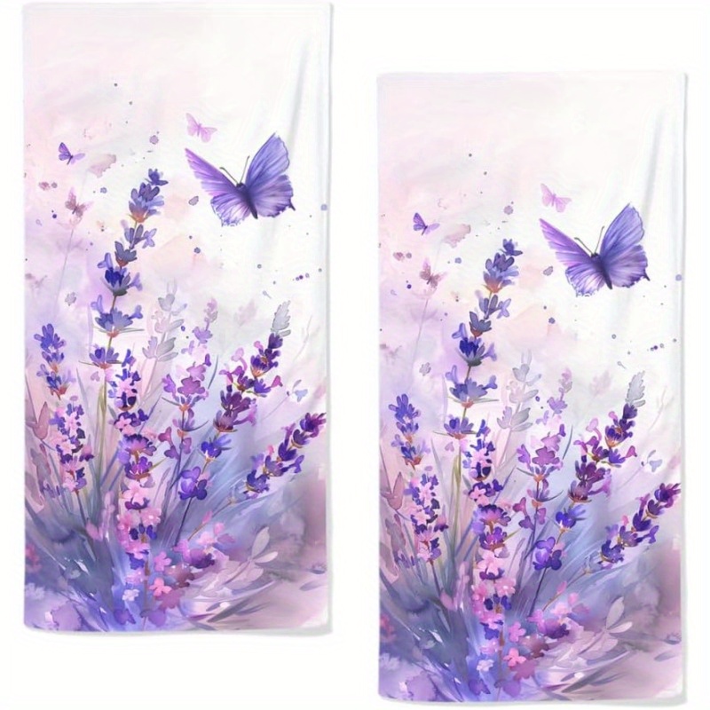 

2 Set 18 Inch By 26 Inch Flower Element Kitchen Towellavender Hand Towels Lightweight Breathable Purple Floral Towels Absorbent Lavender Towels For Gym Hotel Decorative Fast Drying Towels