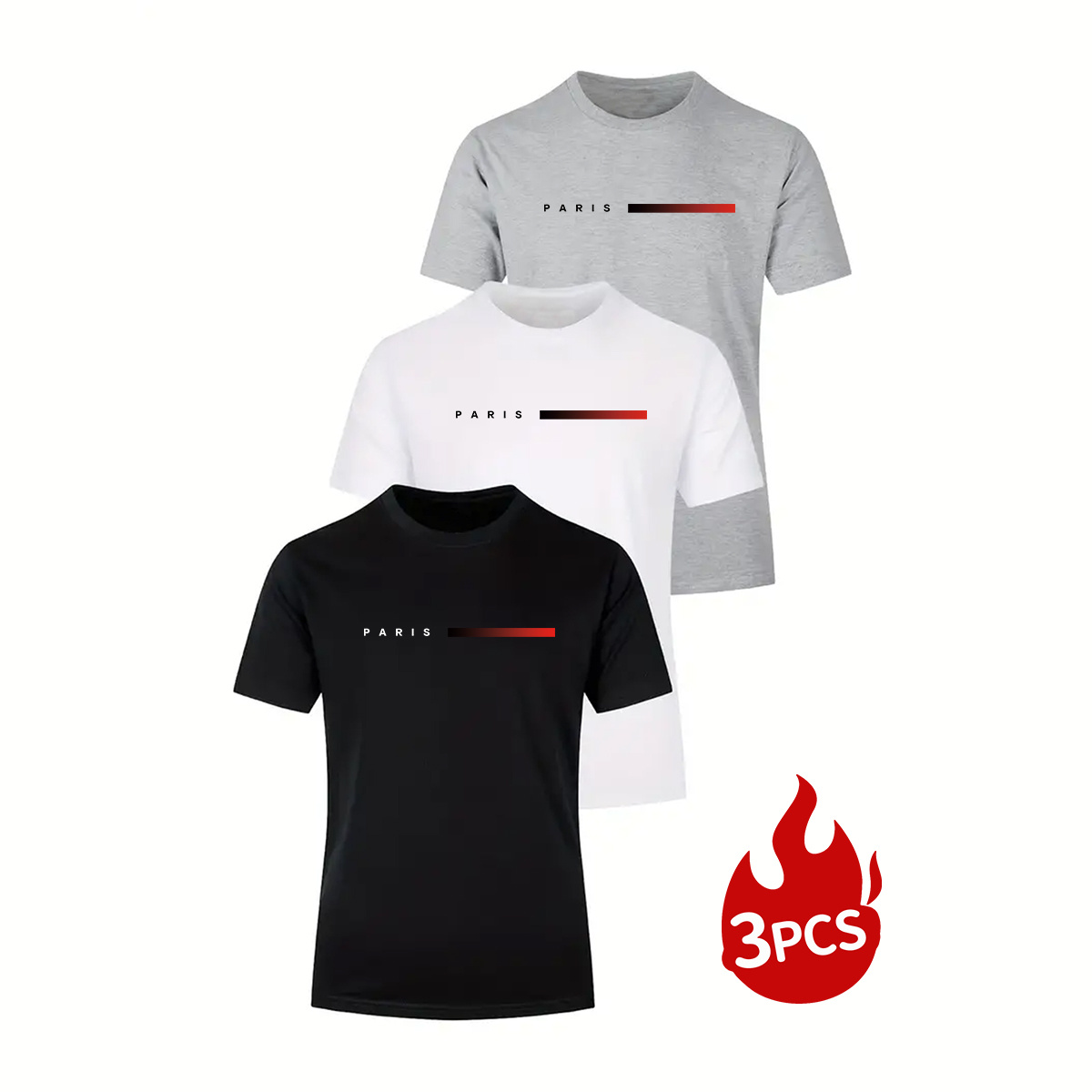 

Obm Men's Short Sleeve T-shirts 3pcs - Breathable, , Star Pattern