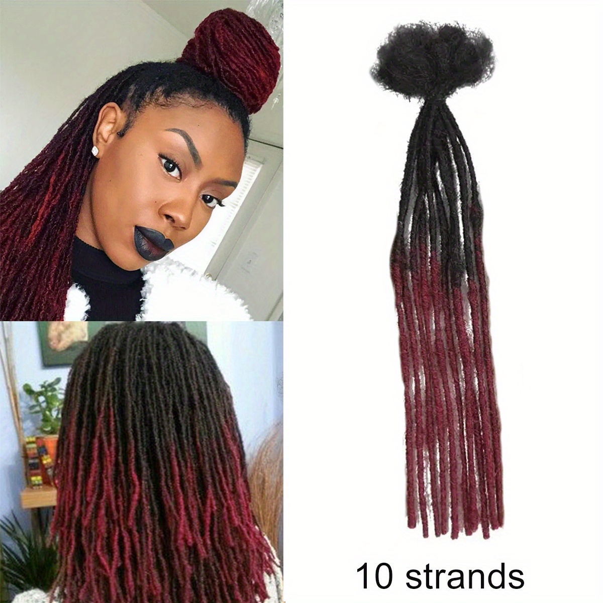 TEMU Extensions de dreadlocks en 10 mèches, cheveux humains naturels par , dreadlocks permanentes, mèches pouvant teintes, décolorées, bouclées,