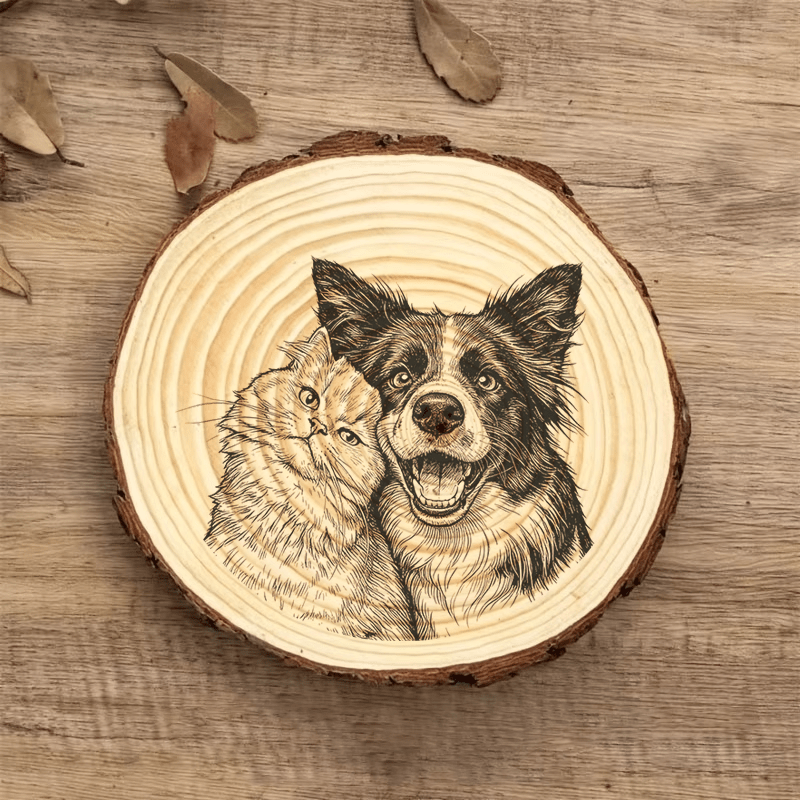 TEMU 1pc Ornement Portrait de Compagnie en Bois Personnalisé - Portrait de Compagnie et Blanc sur Ligne Personnalisé - Cadeau, Cadre Photo Chien