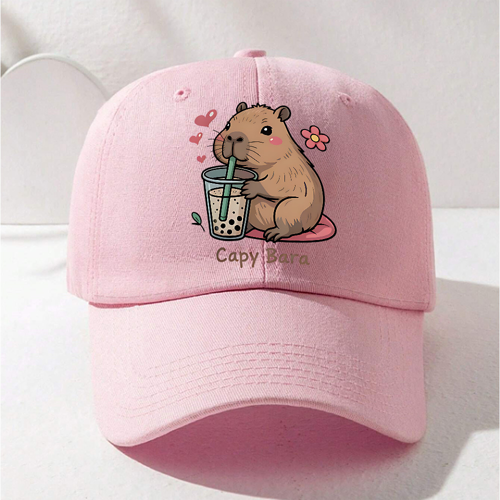 Image of 1pc, "adorable Capybara Boba Tea Enthusiast Hat - Animal Design Additions For Teens, Adjustable, Lightweight & , Ideal For Outdoor Activities & Attire, Great Gift