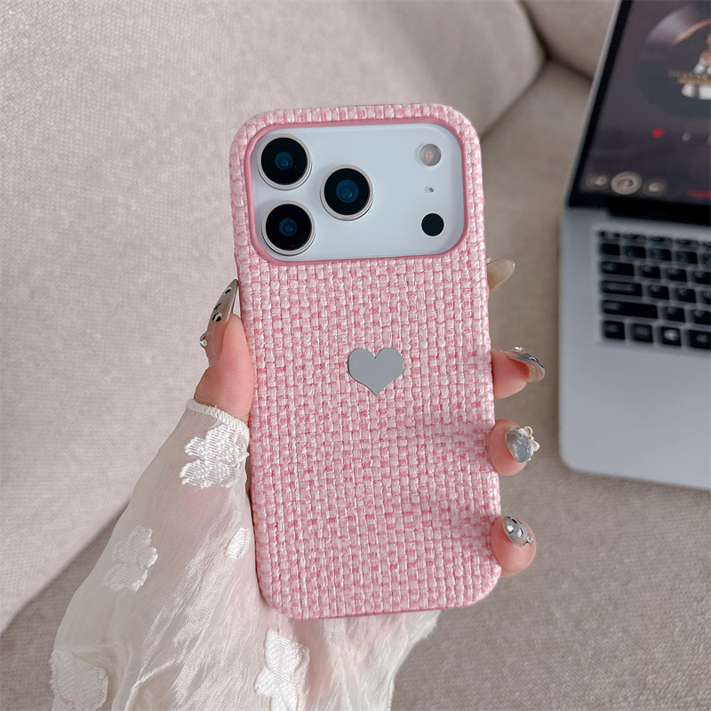 TEMU Phone Case: Minimalist Woven Pattern Solid Heart Phone Case For Iphone 17 Air, 17 Pro Max, 17 Pro, 17 - Drop-proof Protective Cover