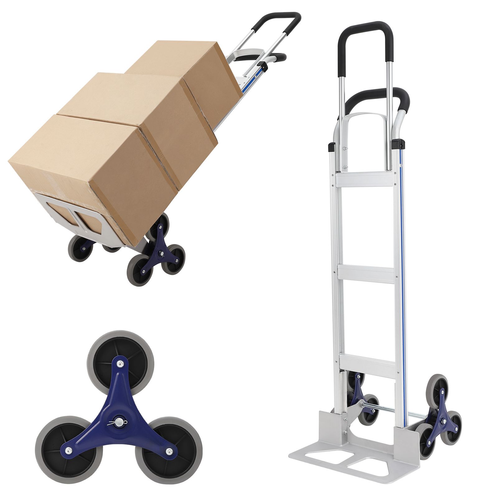 Aluminum Stair Climbing Hand Truck Dolly With 550 Lbs Load Capacity, Heavy-duty Cart Featuring Non-slip Rubber Wheels For Warehouse, Shopping, And Airport Use