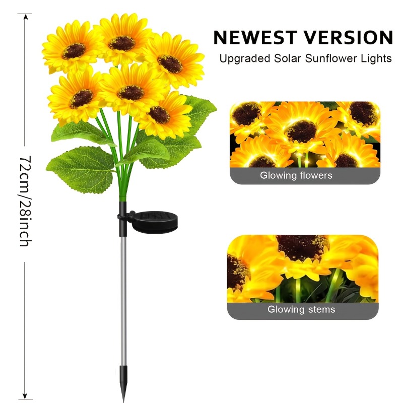E-shop 6er-Pack Sonnenblumen-Solar-Blumenlichter, die Ihrem Außenbereich ein elegantes verleihen. Geeignet für Solar-Partybeleuchtung im Freien, Hof-