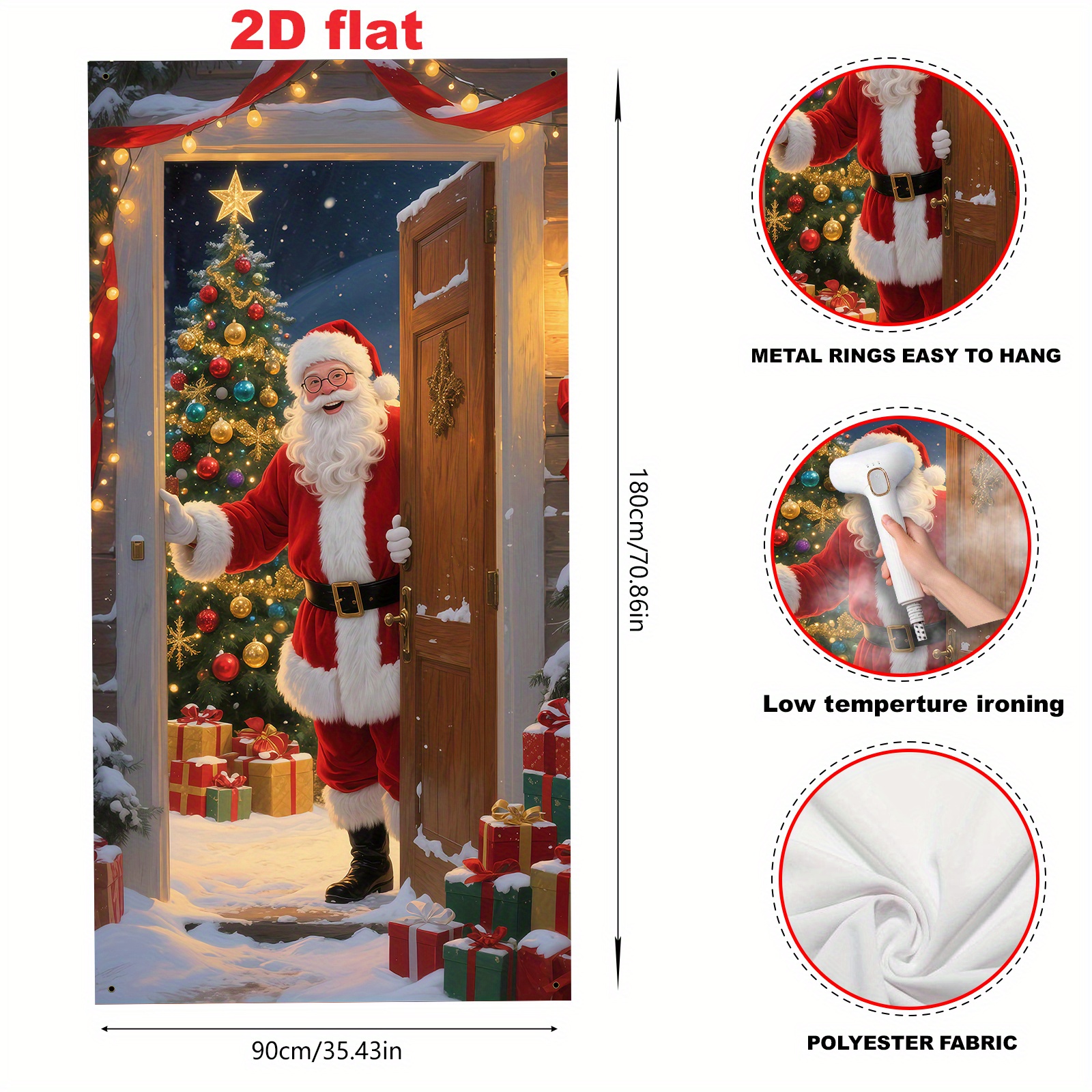 TEMU 2d Door Banner [party Banner, Pull Flag/party Banners] 1pc (35 X 70 Inches/90 X 180 Cm), Material, Santa Claus And Christmas Tree Door Frame