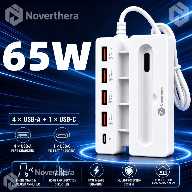 65W 5-Port USB Charging Hub with Type-C and USB-A Ports