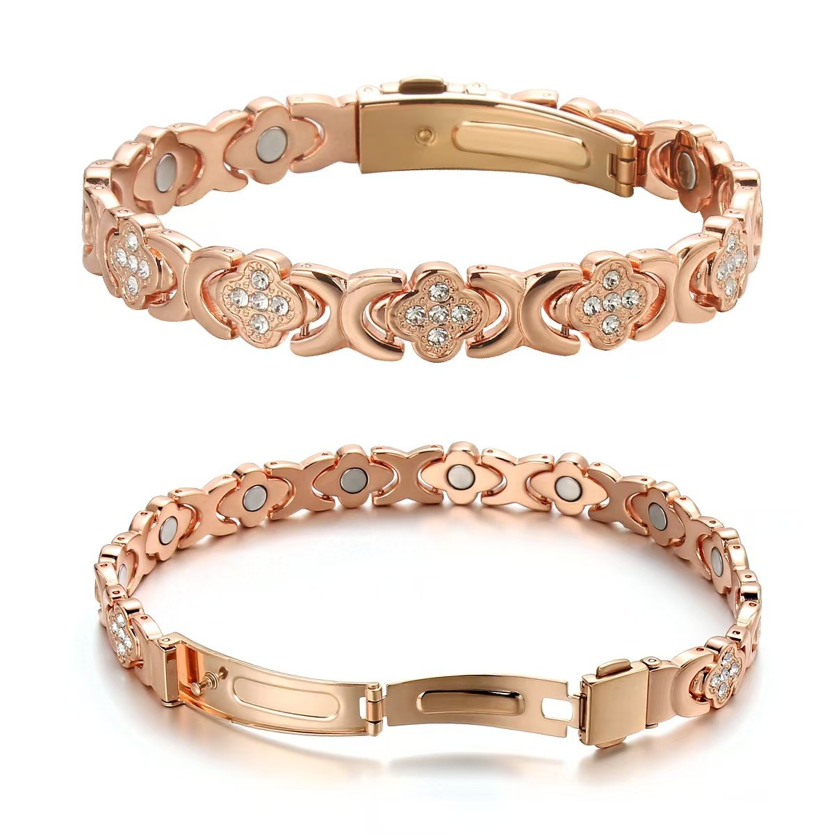 E-shop Damen Kupfer Magnet Armband, Verstellbarer Verschluss, Roségoldenes Blatt und Magnetperlen Design, Geeignet für Freizeitkleidung und Geschenke