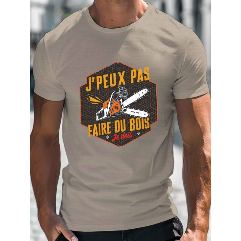 

T-Shirt Décontracté pour Homme avec Col Rond et Imprimé Tronçonneuse - Léger, Respirant en Polyester, pour l'Été, Travail , Manches Courtes, Confortable