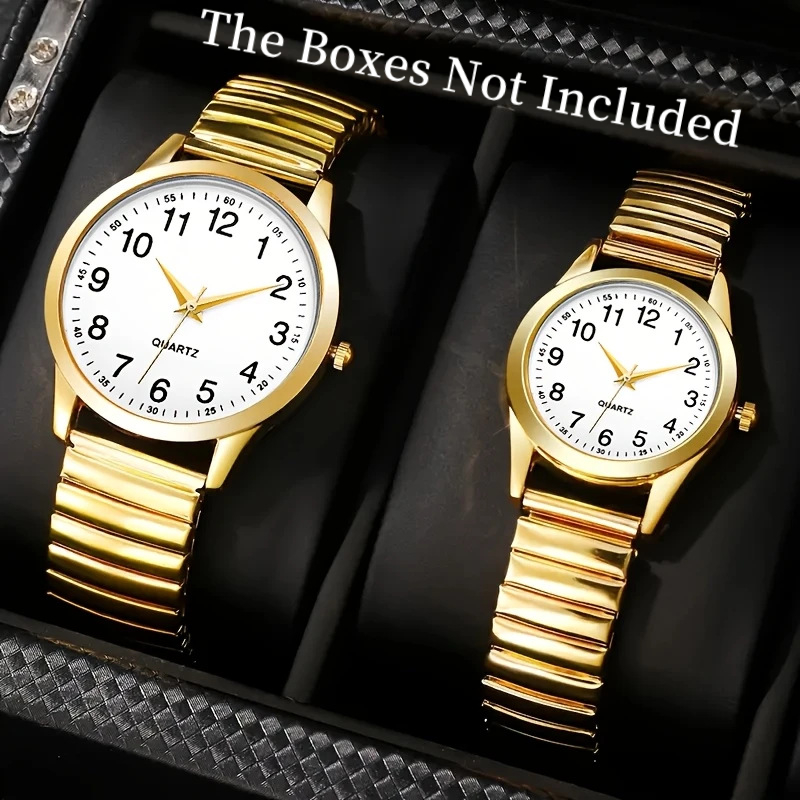 TEMU 2pcs Minimalist Dial Quartz Watch Set, Elastic Band Elegant Couple Wristwatch For Lovers Gifts