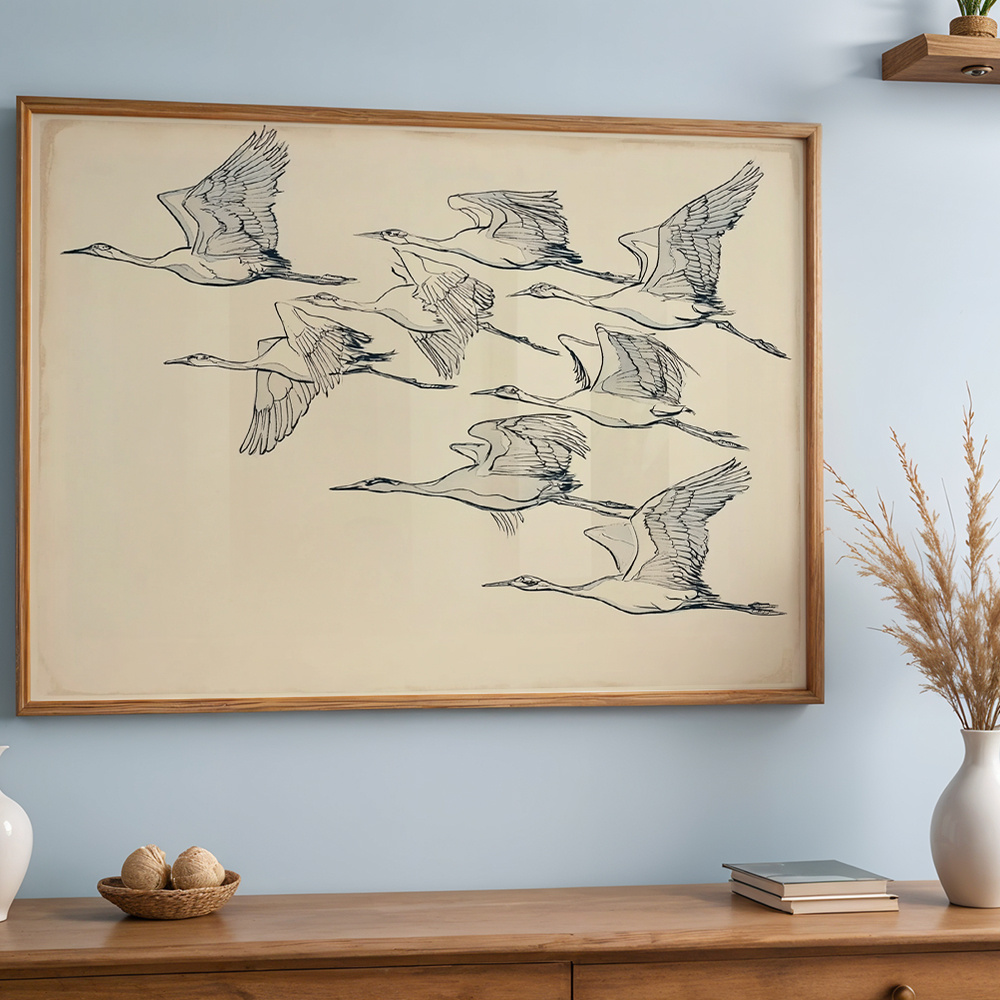 TEMU 2d Flat, Minimalist Flying - Horizontal Zen Bird Suitable For Living Room, Bedroom, Office Decor - Ink Canvas Prints For Housewarming Gifts,