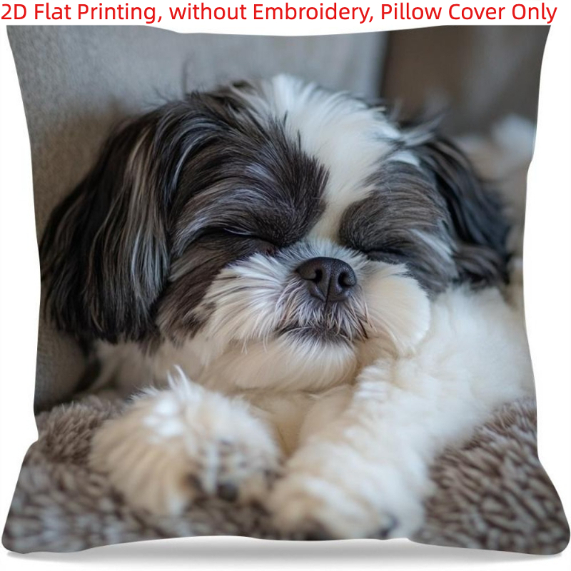 TEMU 2d Flat - 1pc, 2d Flat Printing, Shih Tzu Sleeping Design Pillow Cover, Single-sided Printing, No Embroidery, Pillow Inserts Not Included