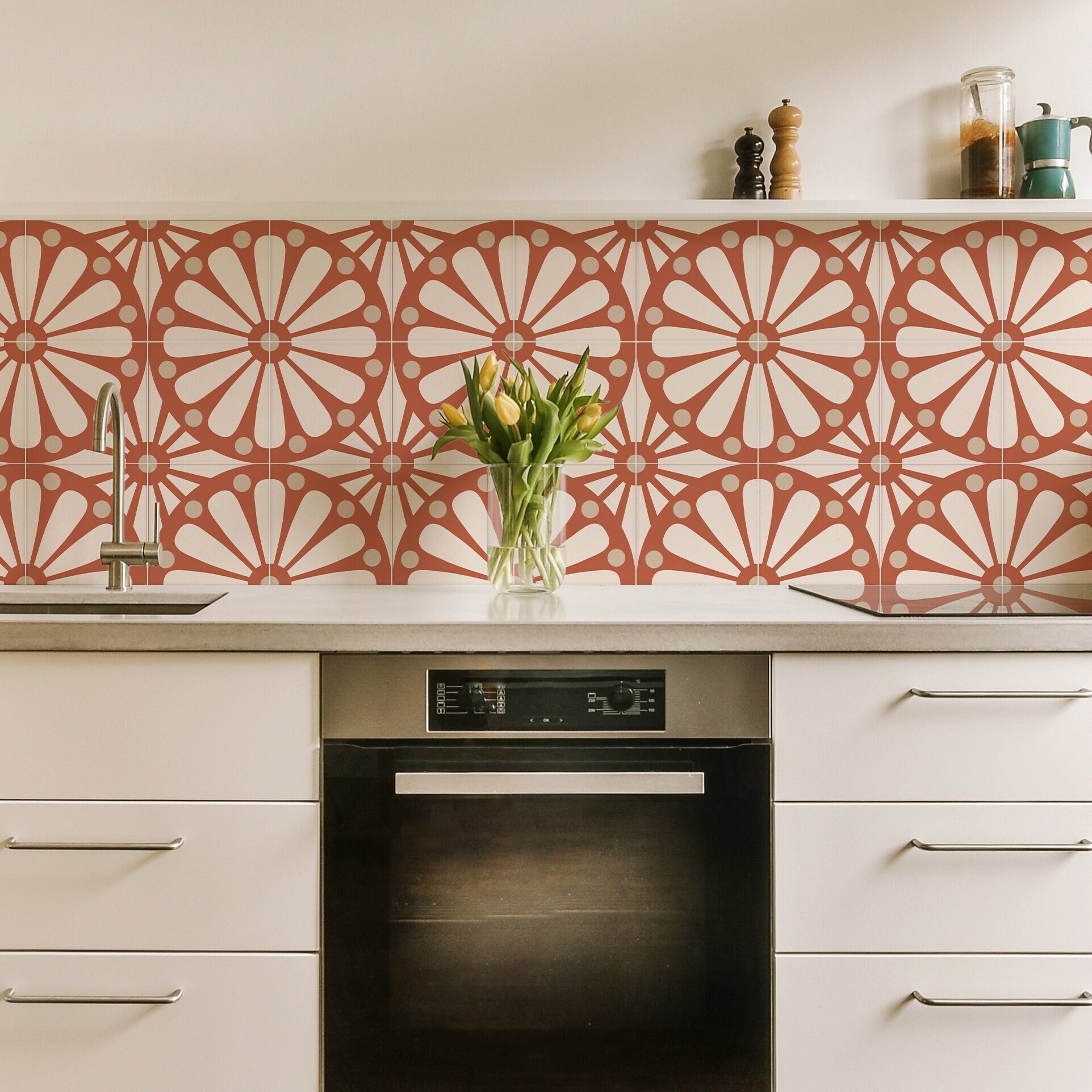10pcs waterproof oil proof floral tile stickers self   peel and stick wallpaper like decals green and white floral pattern for kitchen bathroom living room 4x4in or 5 9x5 9in     removal ideal for   renovation apartment decor Product details 1