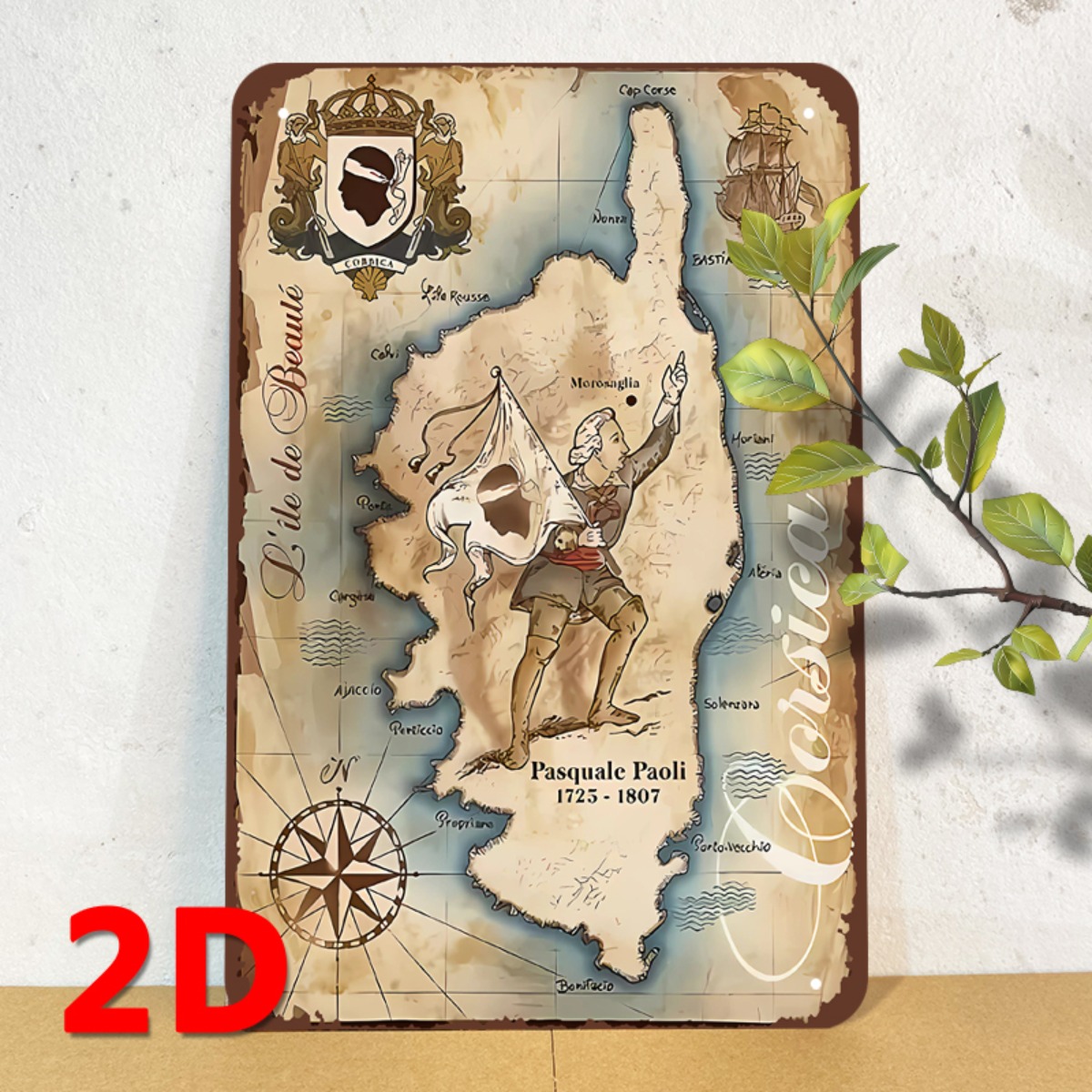 TEMU ["2D Plat] Une décoration murale de carte de Corse vintage - un impression de géographie rétro cadre, un poster de de la Corse d'Italie et ,