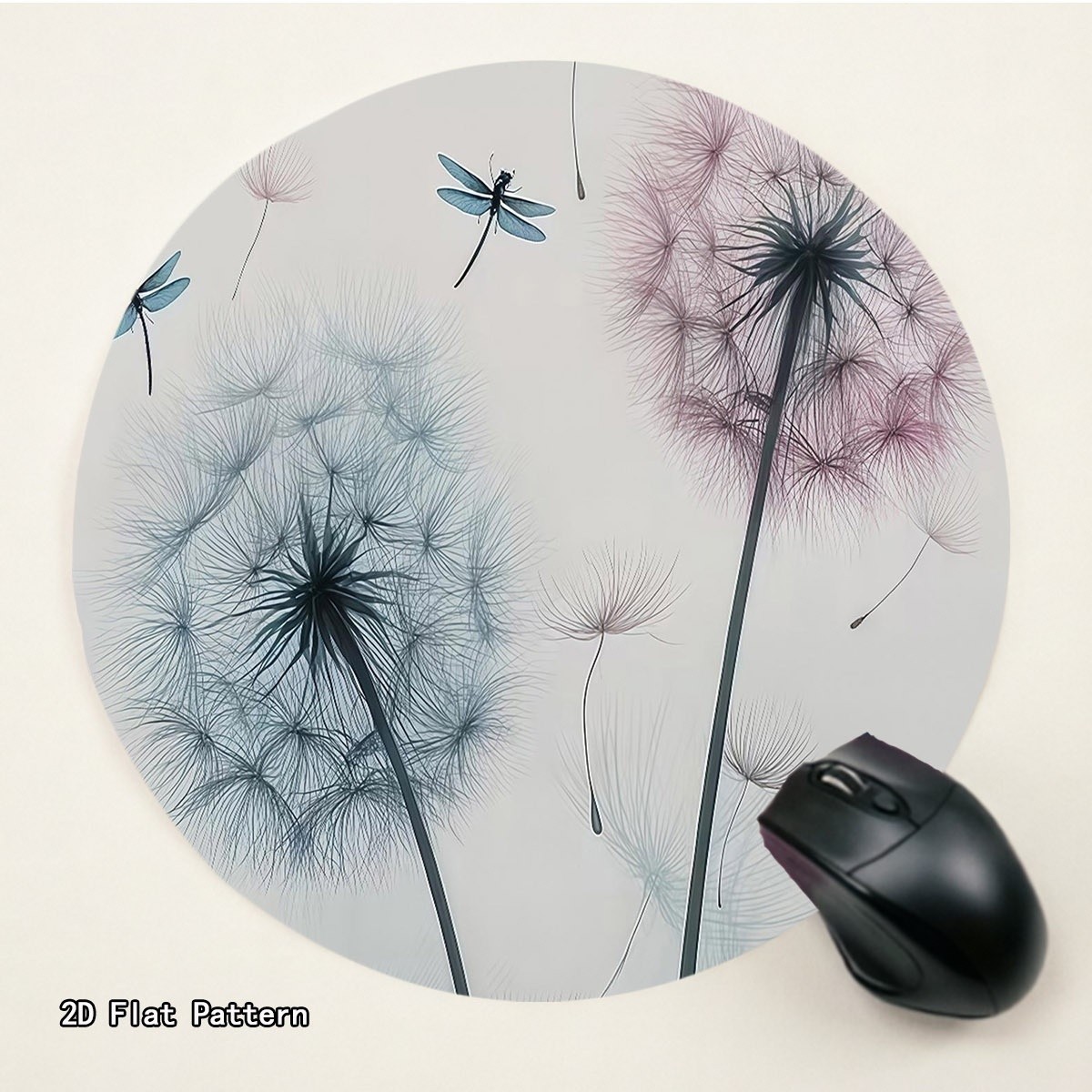 1pc round rubber mouse pad pastel dandelion and   print non slip desk mat for office and home desktop decor