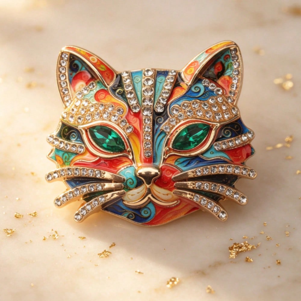 TEMU Broche Visage de Chat Incrusté, Épingle de Rétro Chat en Émail, Bijou Animal Attrayant pour Cosplay et Tenues Quotidiennes
