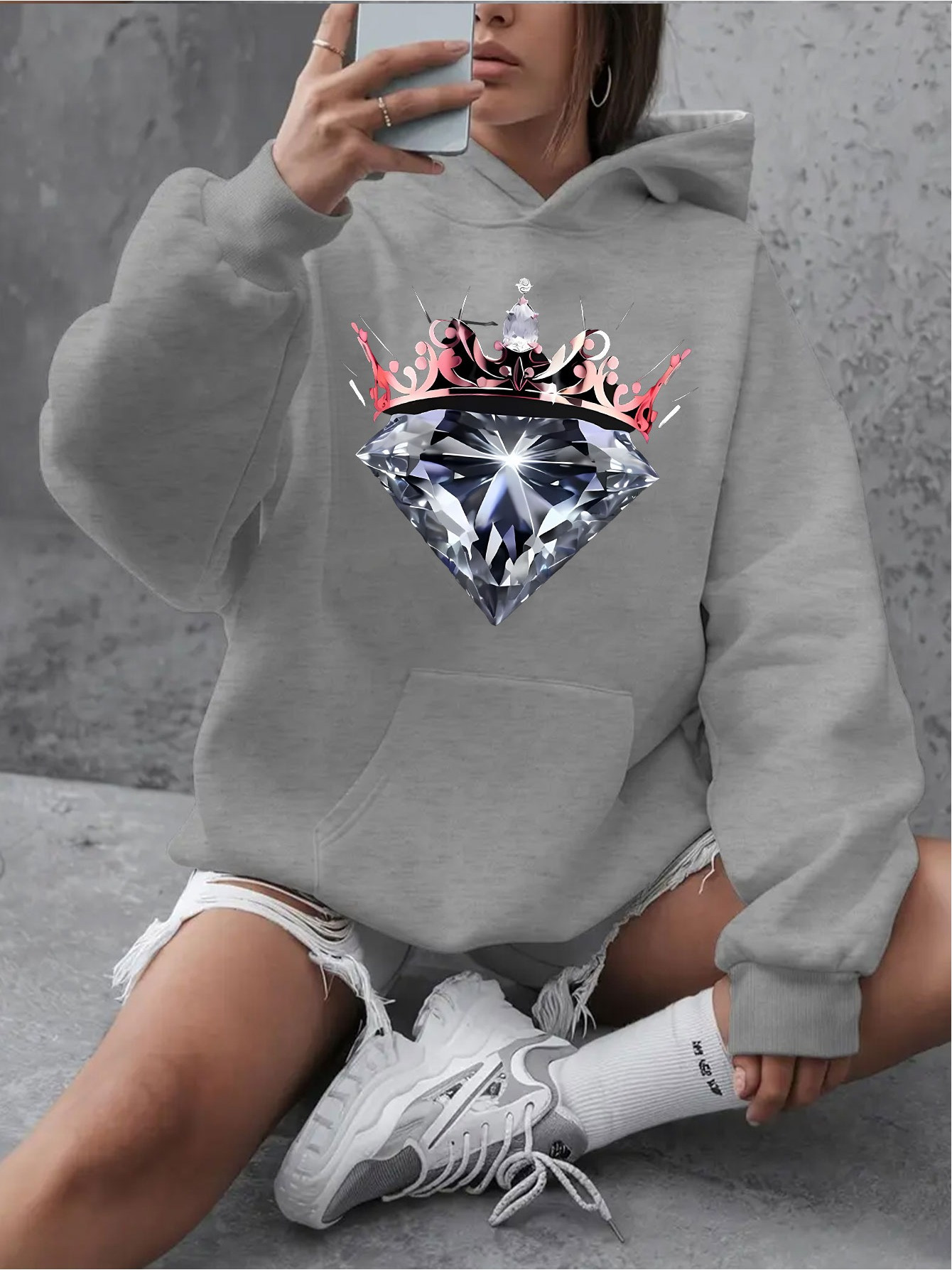 womens pink hoodie sparkling diamond Temu South Africa