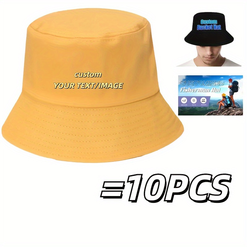 Customizable Unisex Folding Bucket Hats, 10pcs Set