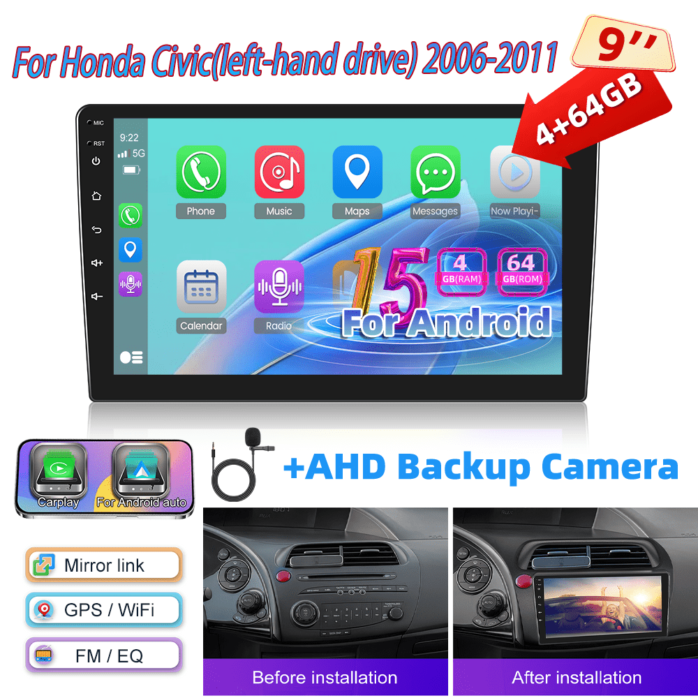 [4+64g] 15 Car Radio, For (left-hand Drive) 2006-2011, 9-inch 1280p Ips Touch Screen Radio With Car Radio Ai Dsp/ Fm/ Rds/ 32eq Gps Wifi Swc+microphone, Ahd Reverse Camera, Without Battery
