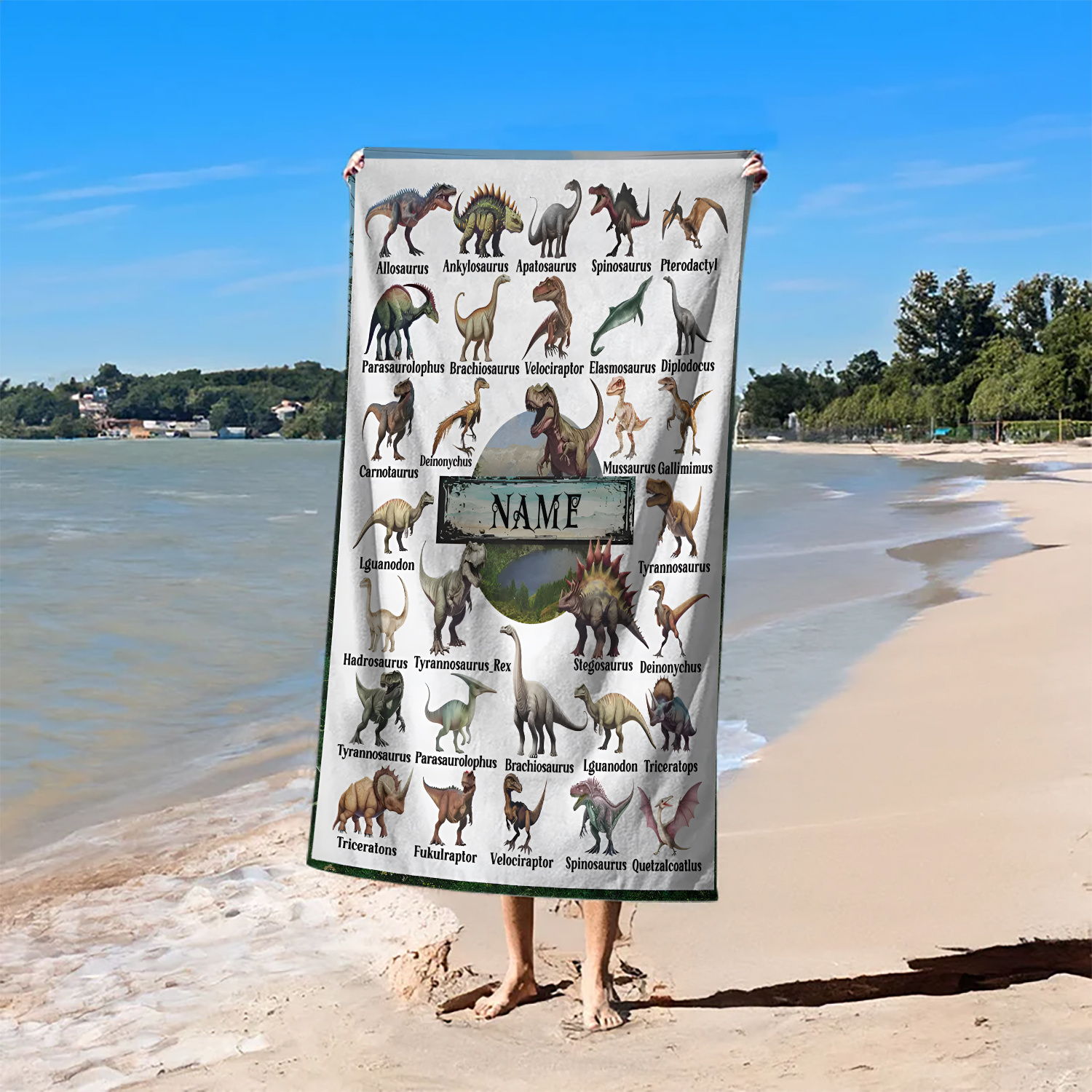 E-shop 1 Stück individuell gestaltbarer Mikrofaser-Strandhandtuch mit Dinosaurier-, modernem Stil, /m² gestricktes Gewebe, % Polyester, rechteckige