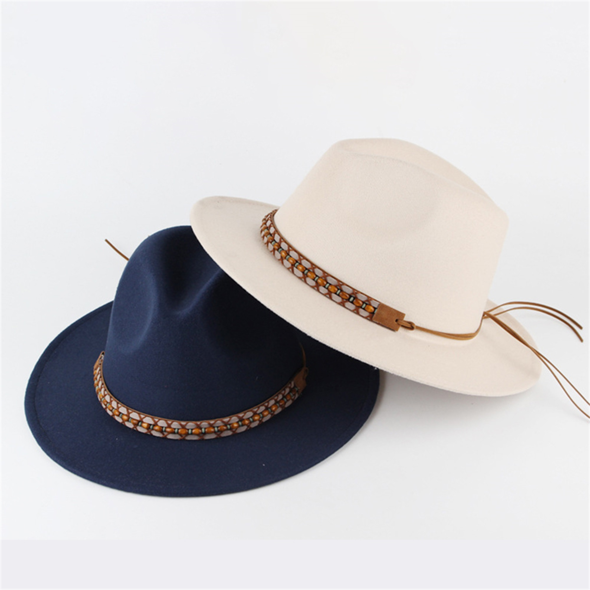 navy blue womens fedora hat wide brim belt detail Temu