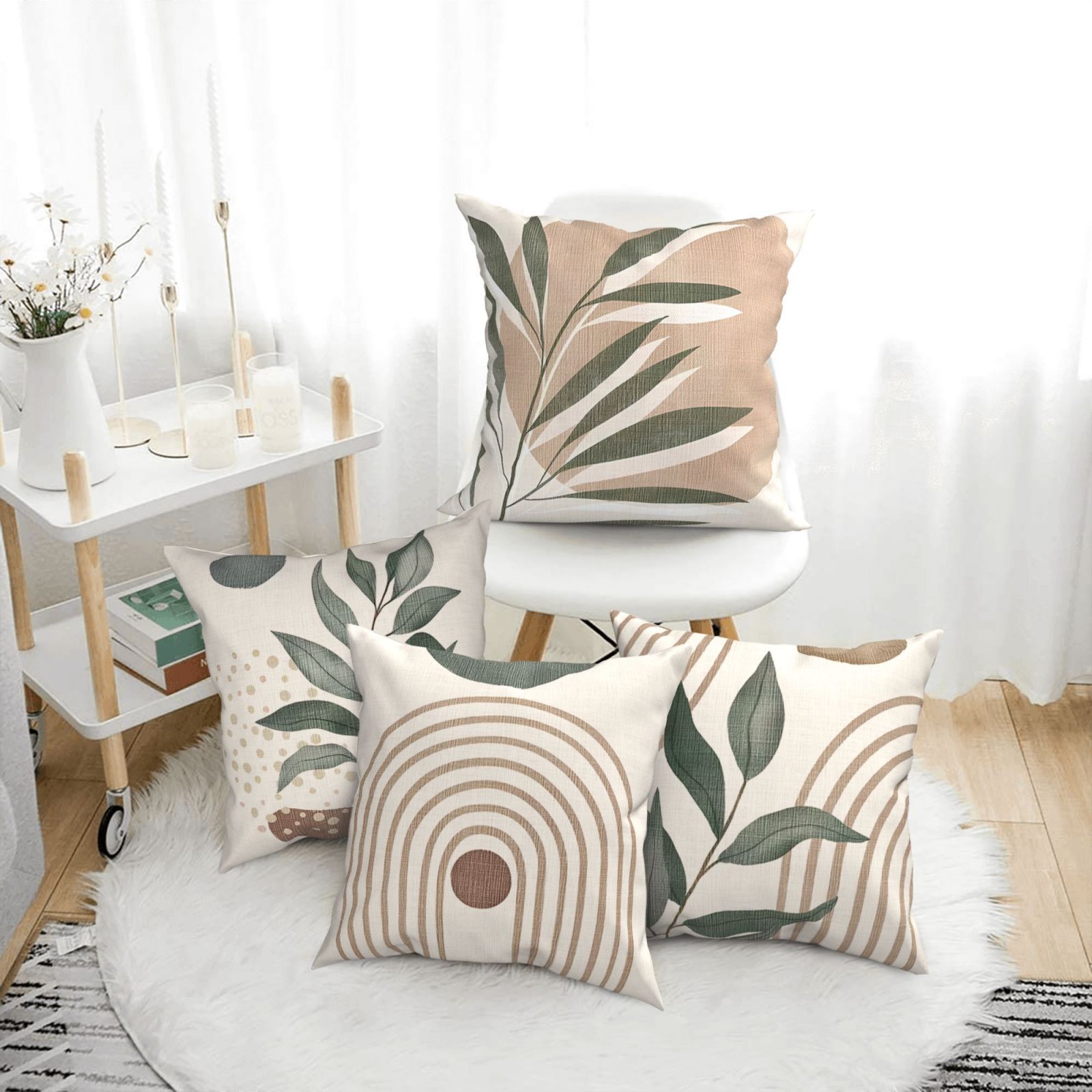 

4pcs Abstract Geometric Leaf Throw Pillow Covers, - Green Cushion Covers For Living Room, Bedroom, Sofa, Couch And Bed - With Zipper, 1 Sided Printing, Decor (no Pillow )